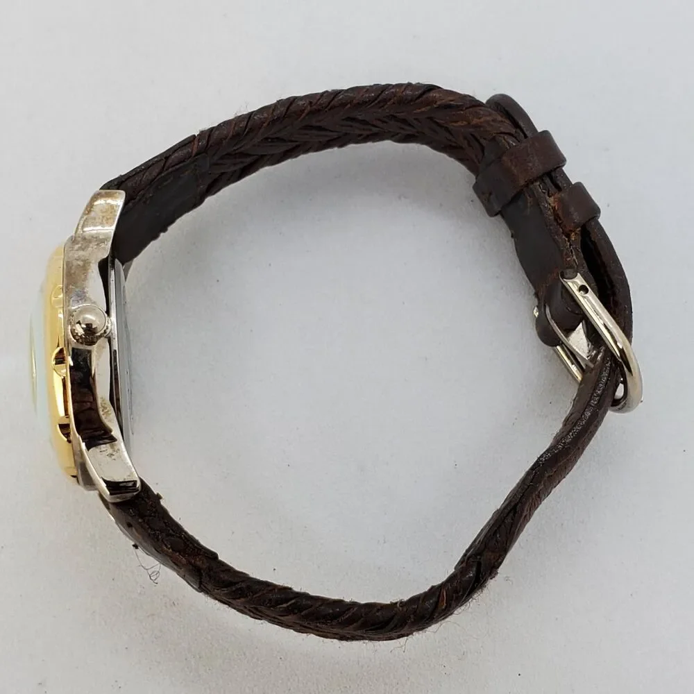 VTG Guess Women's Watch 27MM Roman Numerals Date Brown Leather Bands New Battery